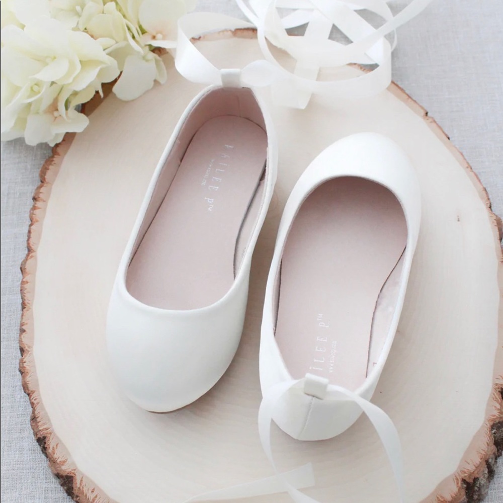 Kailee P. Harper Ivory Satin Tie or Ballerina Lace Up Shoe